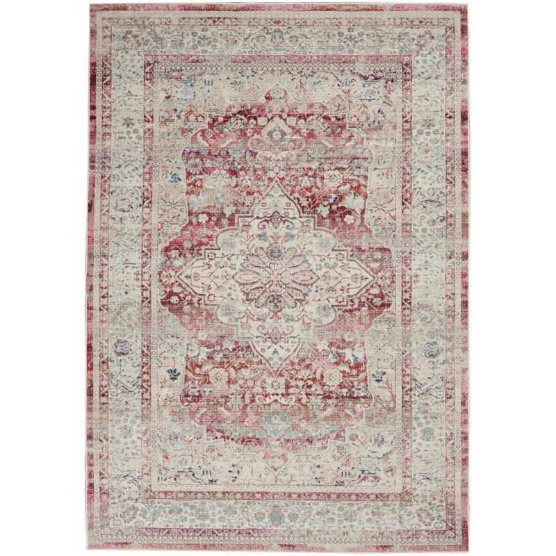 Red Rug, Bordered Floral Rug, Traditional Stain Resistant Rug, Persian Rug For Bedroom, Dining Room, Rectangle 61 x 115cm