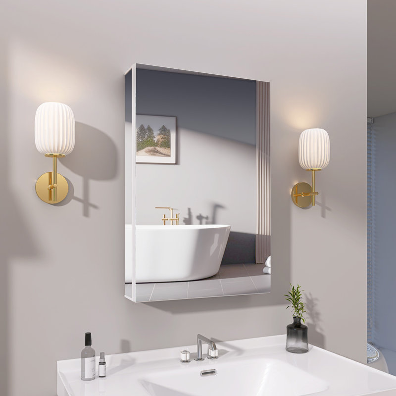 Pharmacie en aluminium sans cadre avec miroir rectangulaire blanc encastré ou à fixation en surface l 20 po x H 30 po