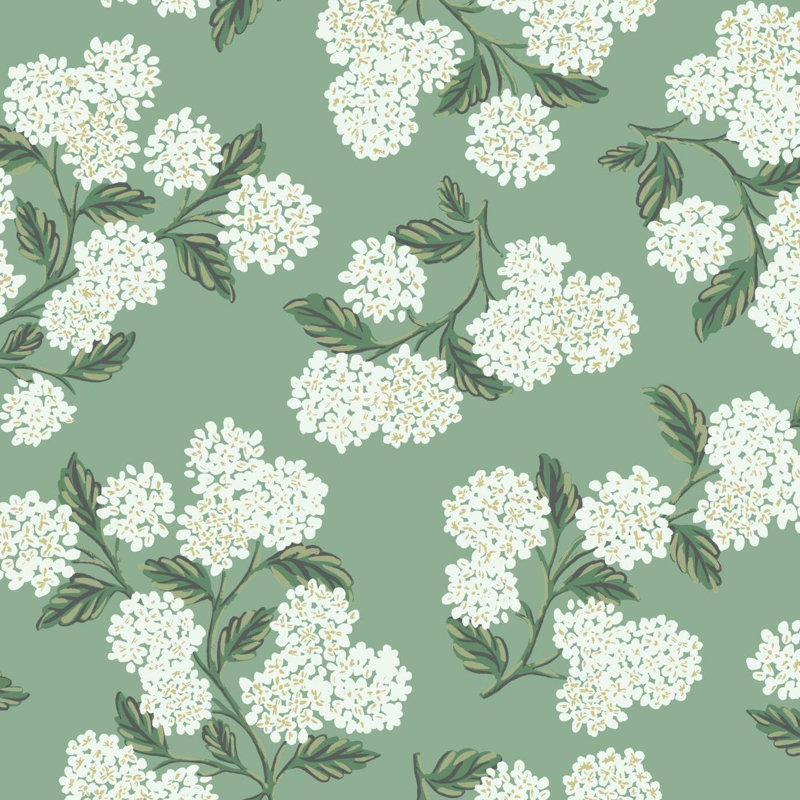Papier peint 27 'x 27 "Hydrangea, Vert/blanc