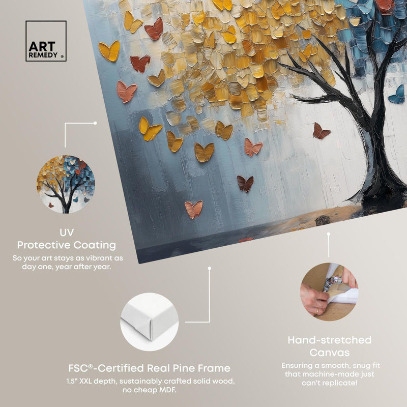 Butterfly Dream Tree I Canvas Colorful Tree Art by Art Remedy, 30" H x 45" W x 1.5" D, Wrapped Canvas