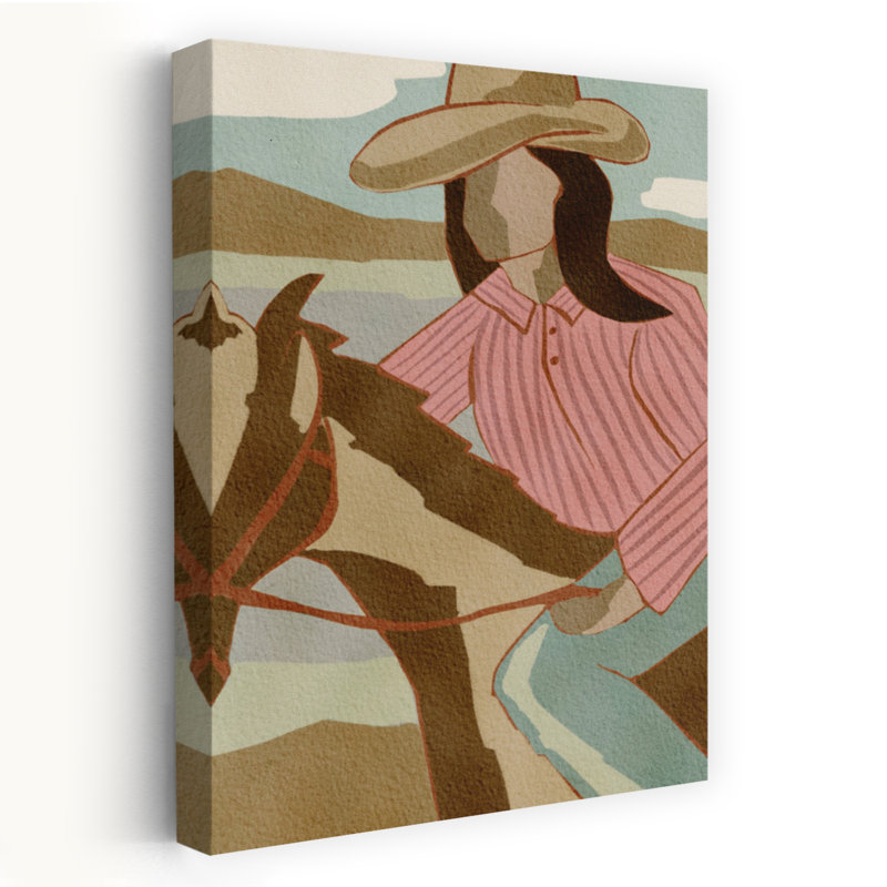 «Cowgirl Mountain Ride Peaceful Rustic Serene Horse Landscape Mountain», art mural