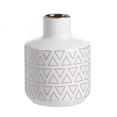 D5.9X7.9" Round White/Gold Vase