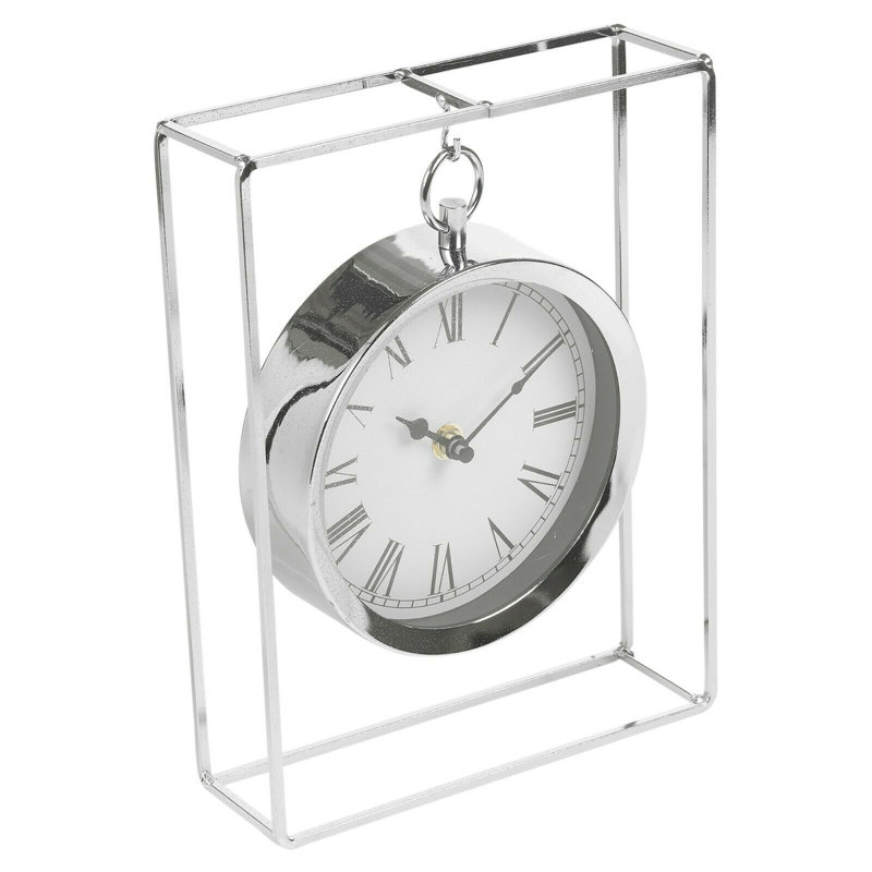 Roman Numeral Metal Tabletop Clock, Silver