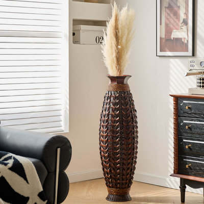 Vase de plancher en bambou tissé à la main de 39 po, grand vase de plancher et vase décoratif