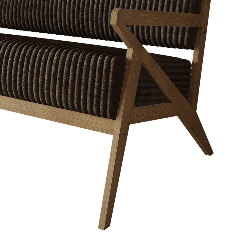 Velvet Upholstered Accent Sofa, Brown, Walnut