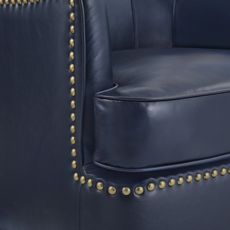 Fauteuil demi-tonneau pivotant en cuir véritable Fazio, Marine