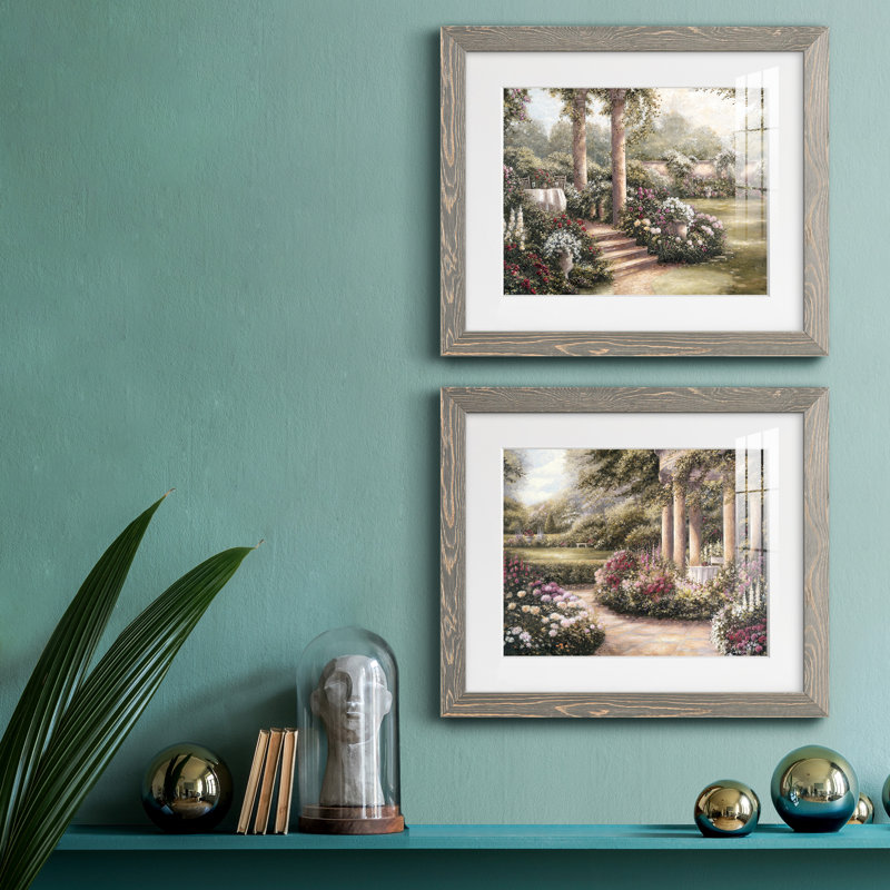 Rose Garden I - ensemble de 2 impressions encadrées, Cadre en papier gris, H 24 po x l 36 po x P 1,5 po