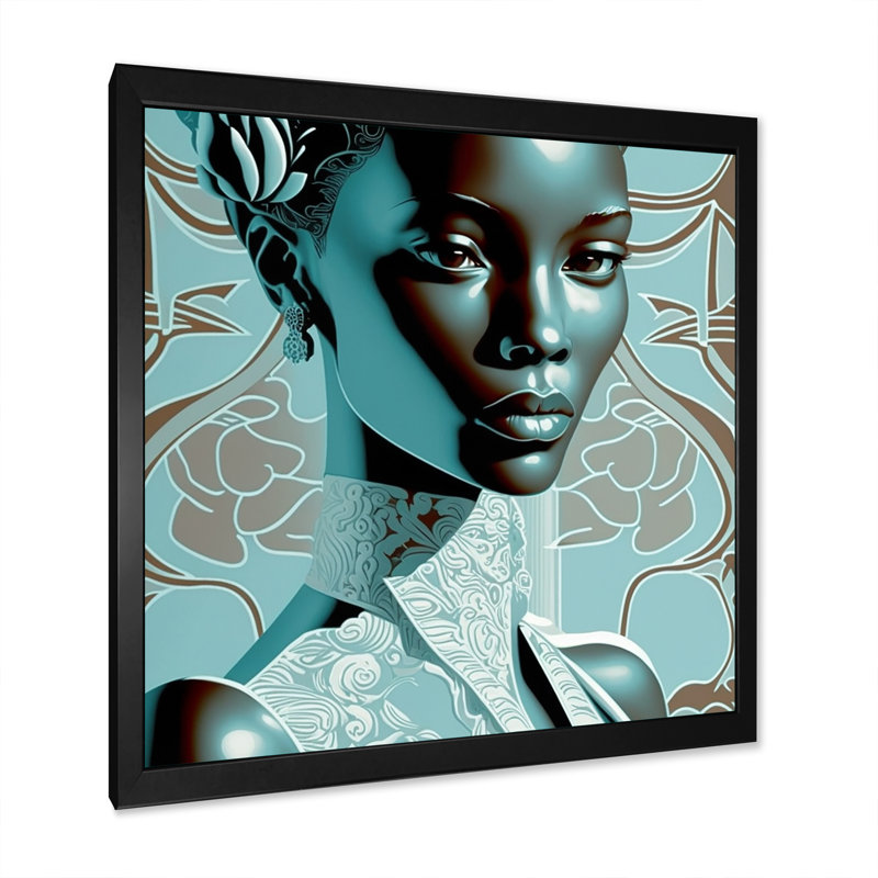 Magnifique rétro modèle afro-américain - impression sur toile, Cadre photo noir, H 16 po x l 16 po x P 1 po