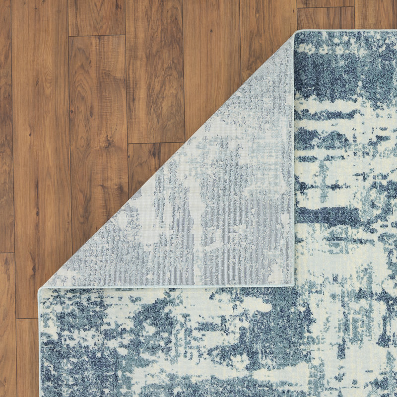 Blue Abstract Washable 8' x 10' Synthetic Area Rug