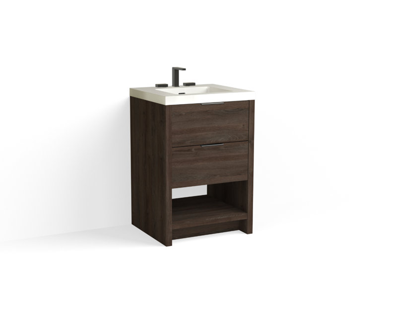 Vue 24" W Freestanding Single Bathroom Vanity, Glossy White/8" Widespread, White Nanomatte, Matte Black
