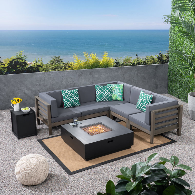 5 - Person Modular Patio Conversation Set with Cushions, Gray Frame / Dark Gray Cushion