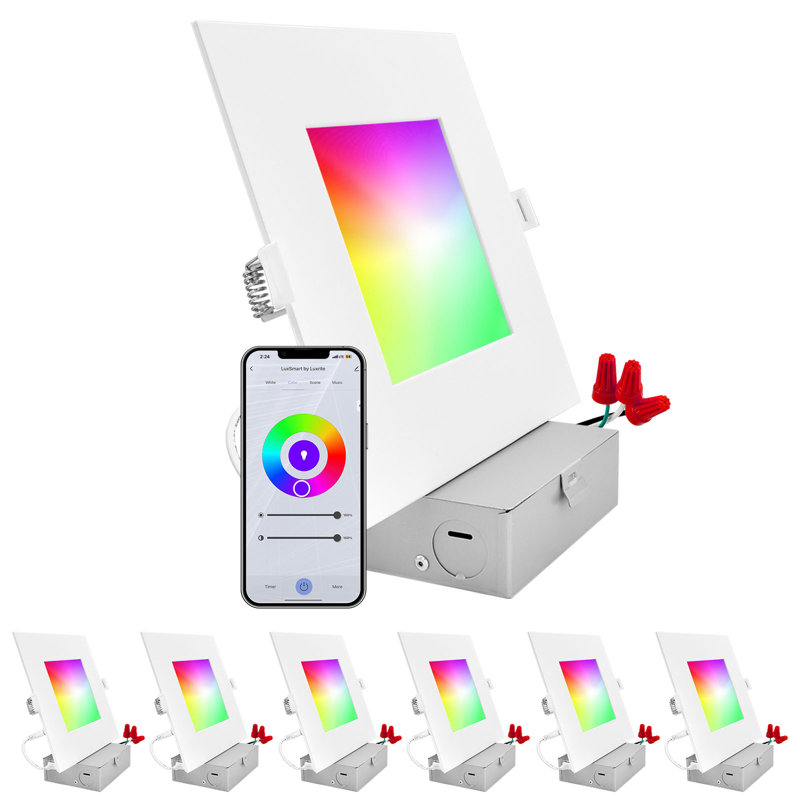 Éclairage encastré à DEL Luxrit 6 pouces Luxrit, changement de couleur RVBB, contrôle de l'application Wi-Fi, contrôle de la voix avec Alexa et Google Home, aucun concentrateur requis, 13 W 1000LM, IRC 90, homologué IC, homologué Wet (ensemble de 6