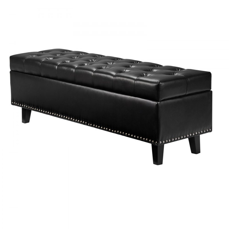 Faux Leather Upholstered Storage Bench, Black