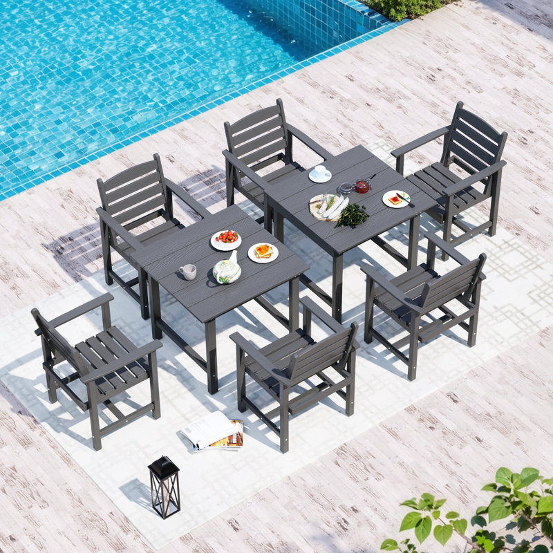 Ensemble repas de patio 7 pièces Bensley, Gris