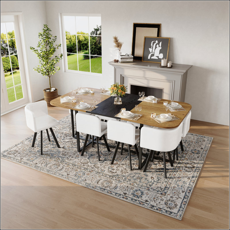 Ensemble 9 pièces de table de salle à manger carrée avec 8 chaises blanches en similicuir pour les réunions de famille, White