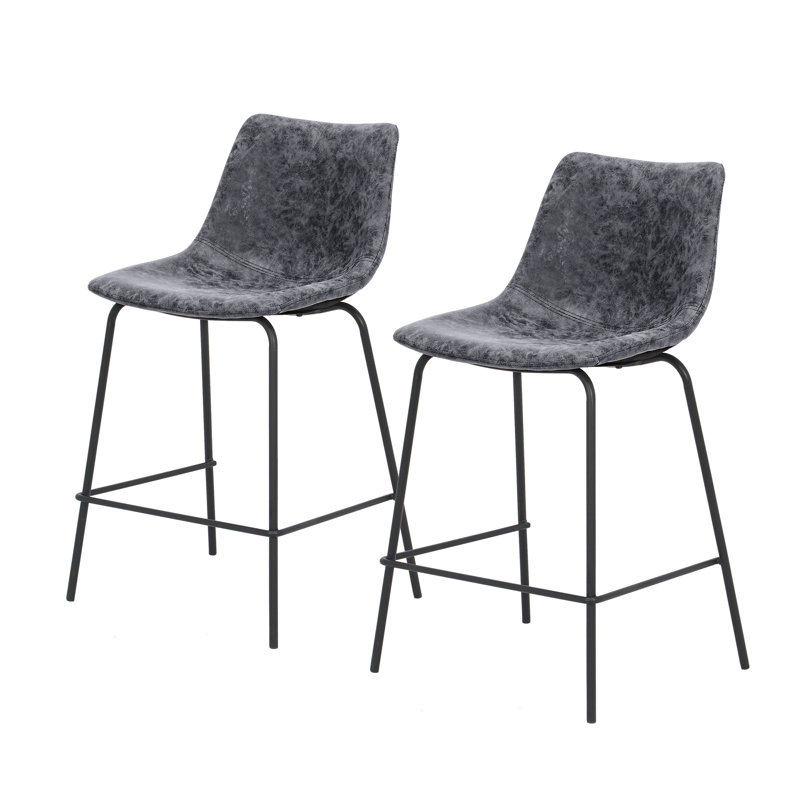 Tabouret de bar en similicuir (ensemble de 2), Tabouret de comptoir (assise de 24 po de hauteur), Anthracite