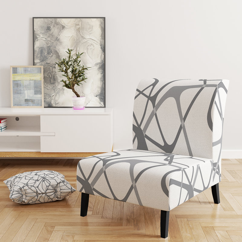 Fauteuil de chambre moderne rembourré en velours Brechta Vibrant Curve Design II, Gris / Blanc