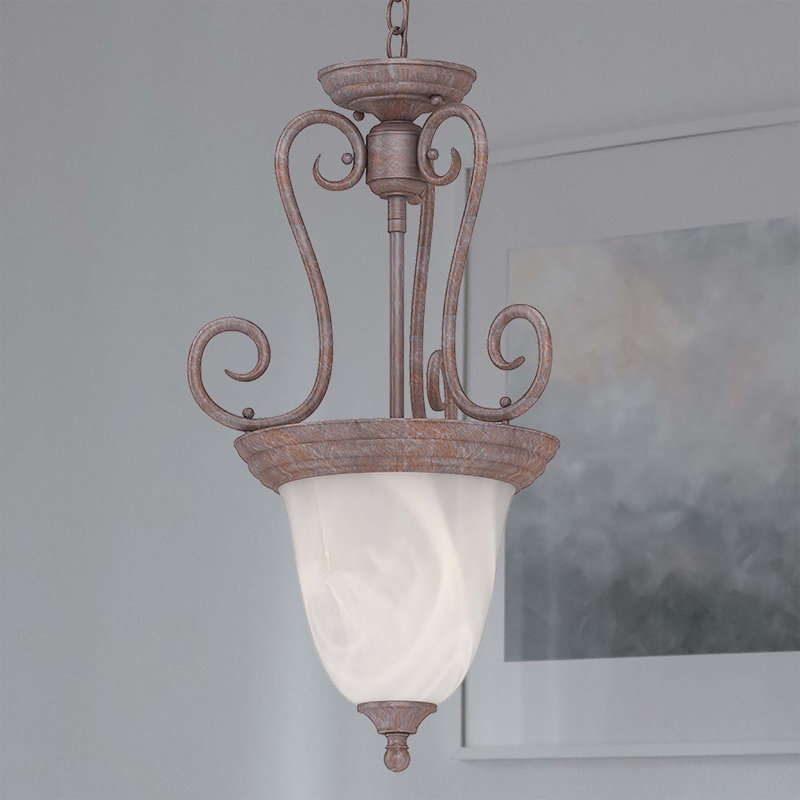 Luminaire suspendu d'intérieur 1 lumière avec bol en verre d'albâtre Sawyer, Roche des Prairies