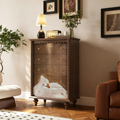 Solid Wood 5 Drawer Chest Elegant for Living Room
