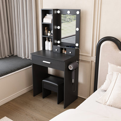 Makeup Vanity Table With LED Mirror And Stool