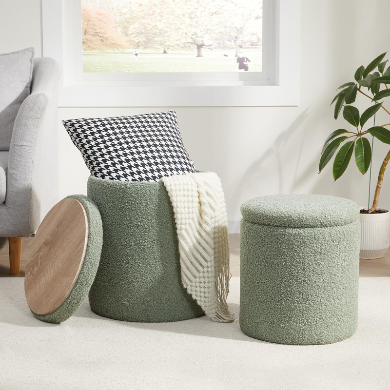 Repose-pieds rond Boucle avec rangement, ensemble de 2, petit repose-pieds repose-pieds pour le salon, table basse avec repose-pieds, beige