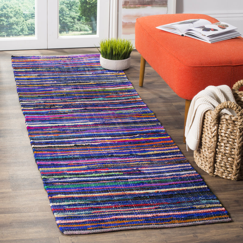 Fales Rag Rug Hand Woven Cotton Striped Rug, Runner 2'3" x 12'