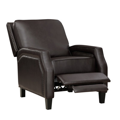 Dark Brown Self Chair, Solid Wood, Foam Cushioned Back Push Reclining Brown, Exposed Feet Style