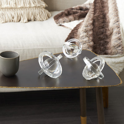 Wakerly Glass Orb Geometric Decorative Clear Sculpture with Overlapping Rings and Ball Center Set