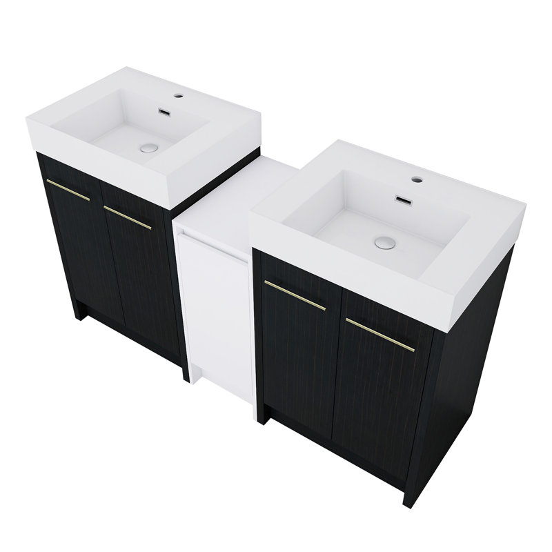 Meuble-lavabo autoportant de 60 pouces avec lavabo en résine et armoires de rangement
