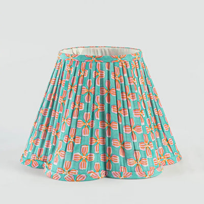 Scalloped Petals Hand Block Printed Cotton Lampshade | Multicolor Floral Fabric Lamp Shade for Table Lamps | 14" Bottom Diameter x 10" Height x 7" Top Diameter