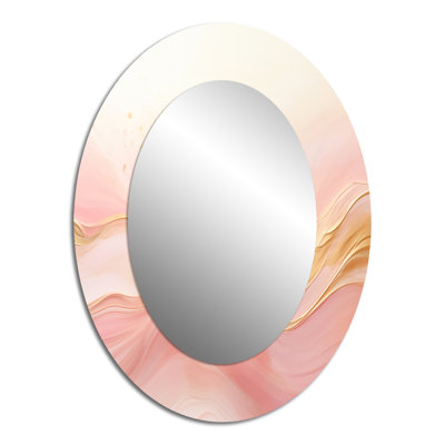 Gold And Pink Soft Wave Fusion II - Beige Modern Oval Wall Mirror