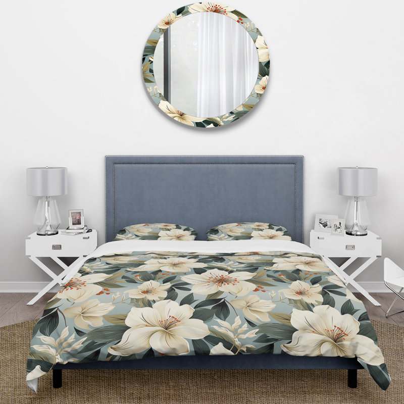 Literie neutre à motif tropical zen, Housse de couette pour très grand lit et 2 très