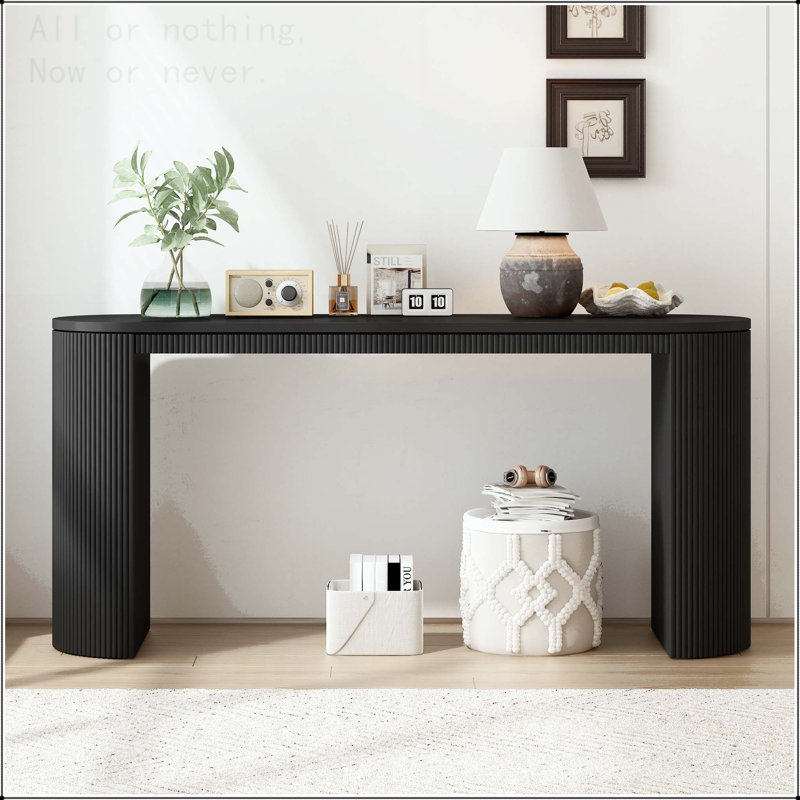 Console courbée avec pieds à rayures verticales, Noir