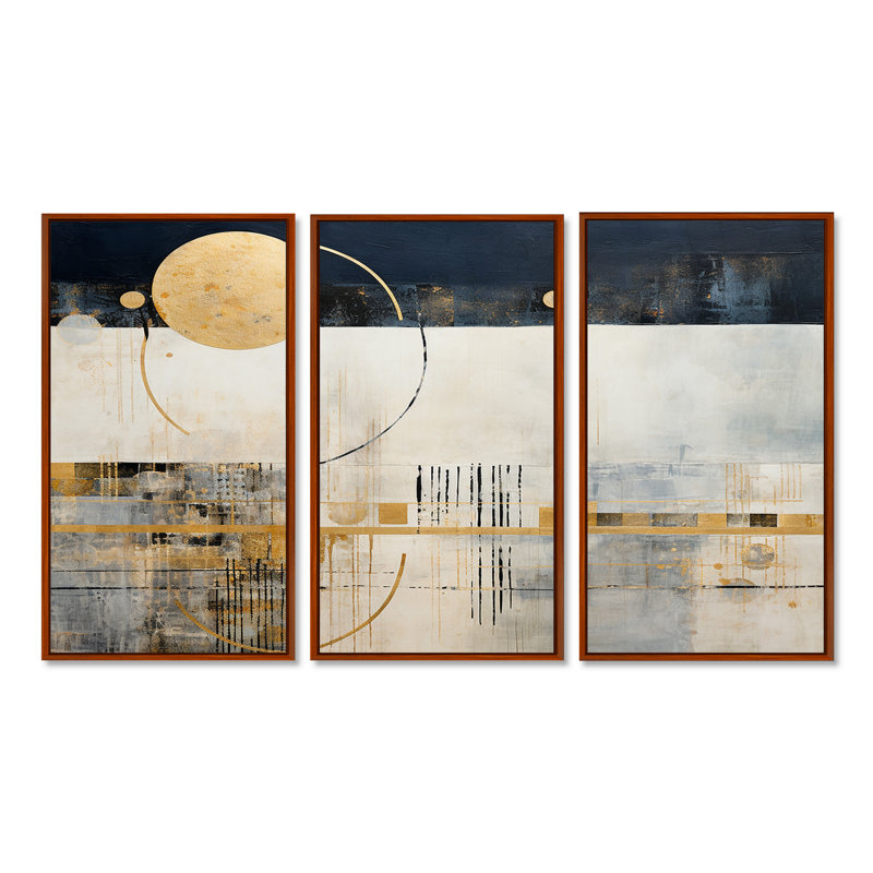 Pioche - ensemble d'art mural abstrait paysage, H 28 po x l 36 po x P 1 po, Cadre flottant brun