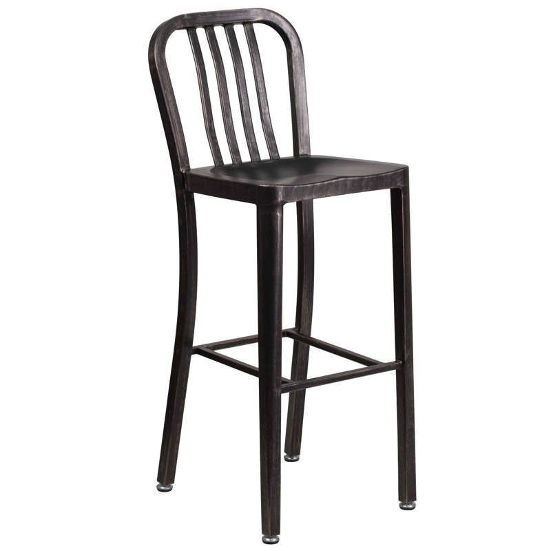 Tabouret de comptoir de 24 po en métal de qualité commerciale avec repose-pieds Carouthers par Flash Furniture, Noir antique
