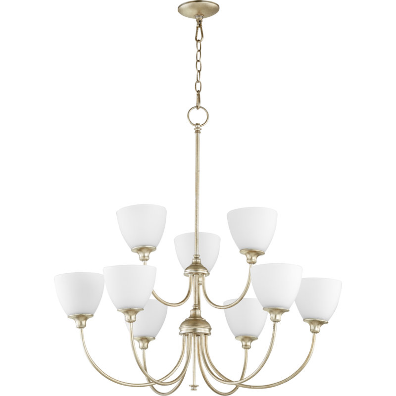 Lustre à niveaux ombrés 9 lumières Dian, Feuille argentée vieillie