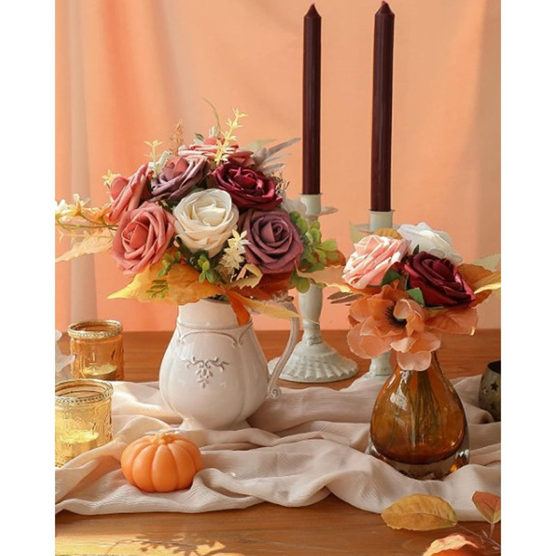 25 pièces de fleurs artificielles avec de véritables roses en mousse ombrées bourgogne avec des tiges pour des bouquets de mariage rouges