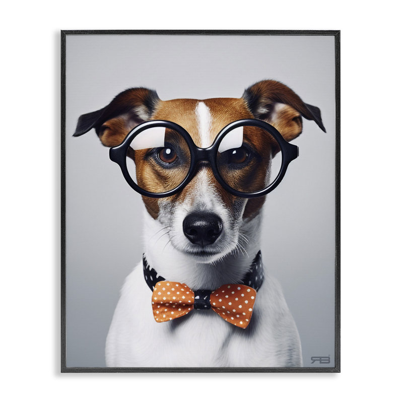 Hipster Bowtie Dog, estampe numérique par Roozbeh Bahramali, Giclée encadrée noir minuit, H 20 po x l 16 po