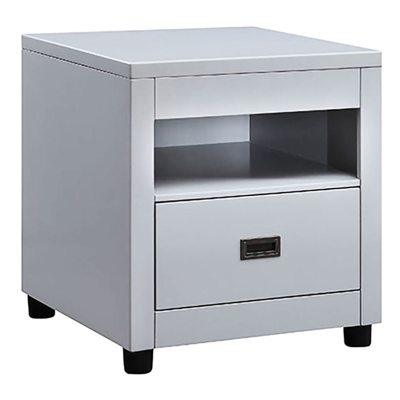 Grey End Table With Dependable Drawer Assembly And Versatile Top Storage Area Rectangular In Wooden Support Useful Compartment