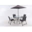 Ensemble de salle à manger d'extérieur pour 4 personnes, ensemble de table et chaises en métal avec parasol, noir