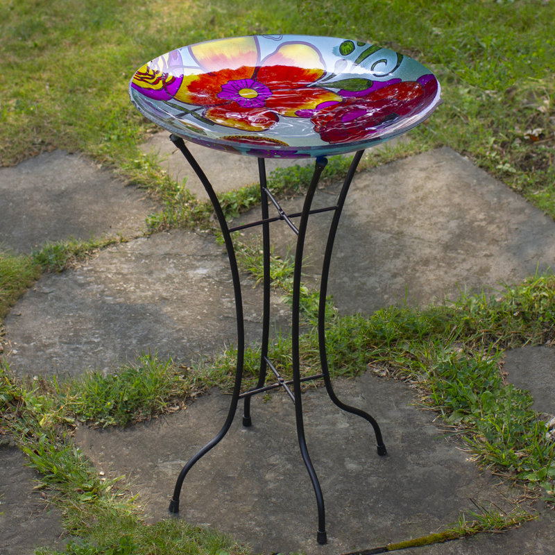 18" Multicolored Hand Painted Glass Circular Bird Bath