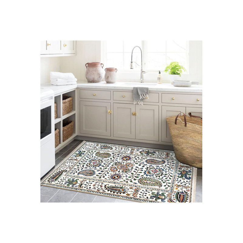 Tapis décoratif lavable à motifs floraux colorés, Tapis de couloir 3 pi 3 po x 6 pi 7 po inclus