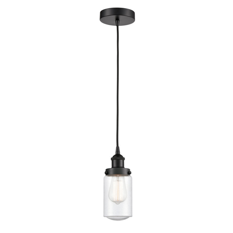 Luminaire suspendu cylindrique à 1 lumière Saroyan, Noir mat, Bullé