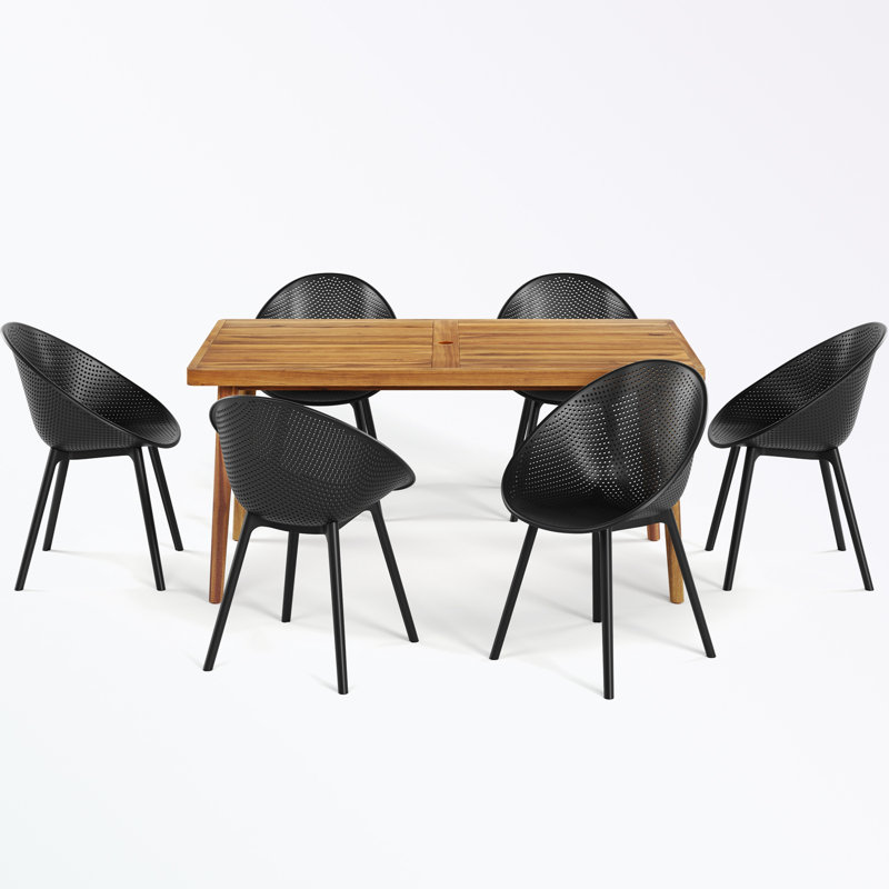 Ensemble de table à manger d'extérieur 7 pièces avec table de salle à manger Paito, Noir