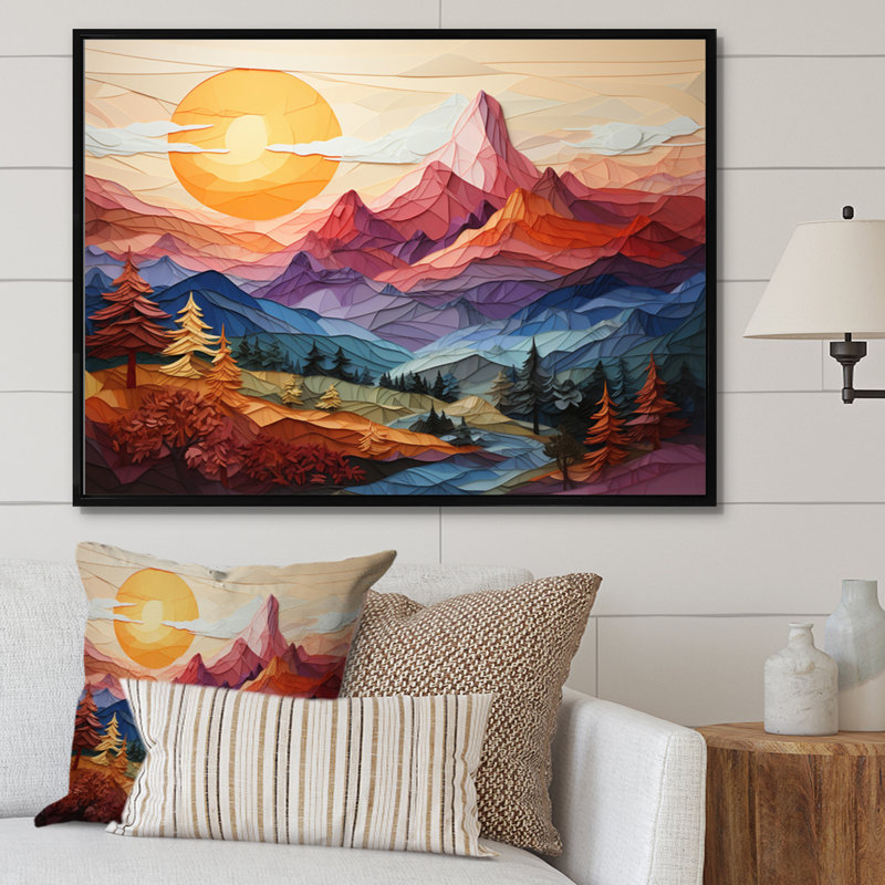 " Colourful Mountains Sharp Peaks II ", 34" H x 44" W, Cadre flottant noir