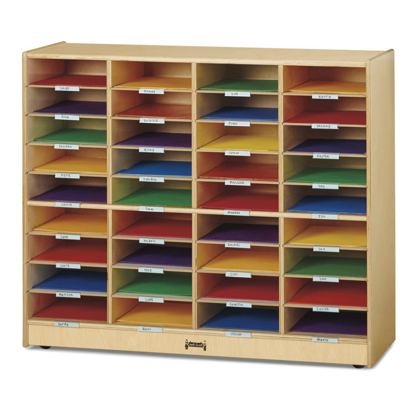 Natural Wood 36-Slot Mobile Mailbox Organizer