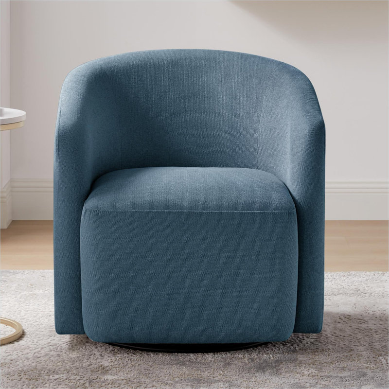 Fauteuil d'appoint moderne et compact en tonneau pivotant à 360 degrés en tissu bleu doux, Bleu