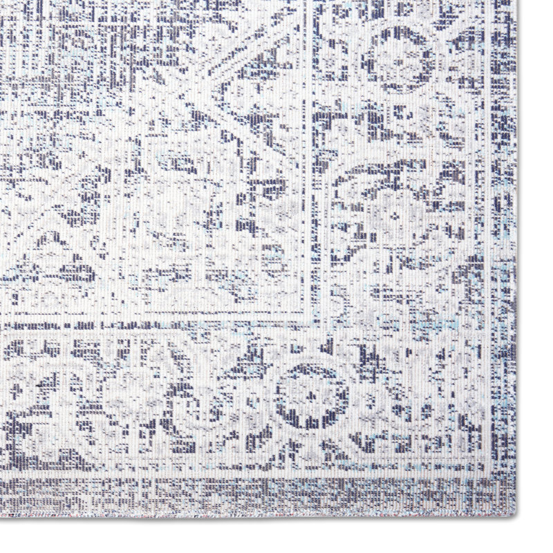 Navy Blue and Ivory Medallion Indoor/Outdoor Area Rug