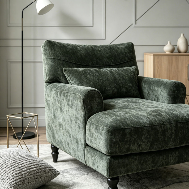 Chaise de loisir d'intérieur rembourrée, chaise longue moderne, Vert