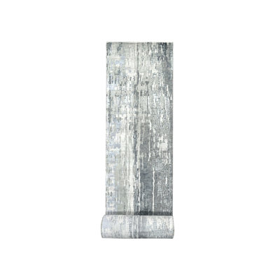 Tapis de couloir gris en laine et en soie à motif abstrait 2 pi 2 po x 23 pi 8 po 1427CEFE09AC45038514EDF1467E6C17